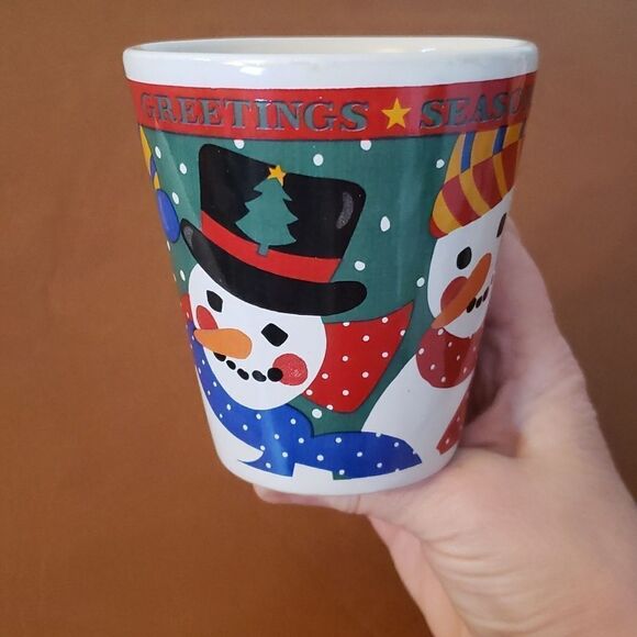 Adorable Vintage Ceramic Season's Greetings Snowman Coffee Hot Cocoa Mug - Picture 3 of 9